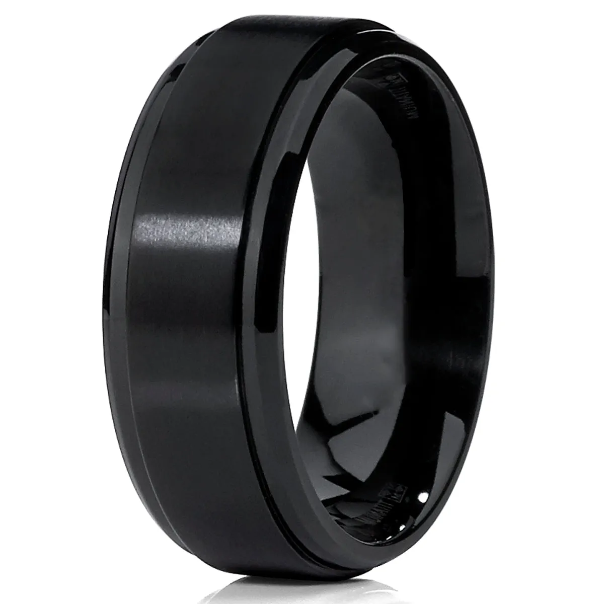 8MM Black Matte Finish Men's Titanium Ring Wedding Band, Beveled Edges Sizes 7 to 13