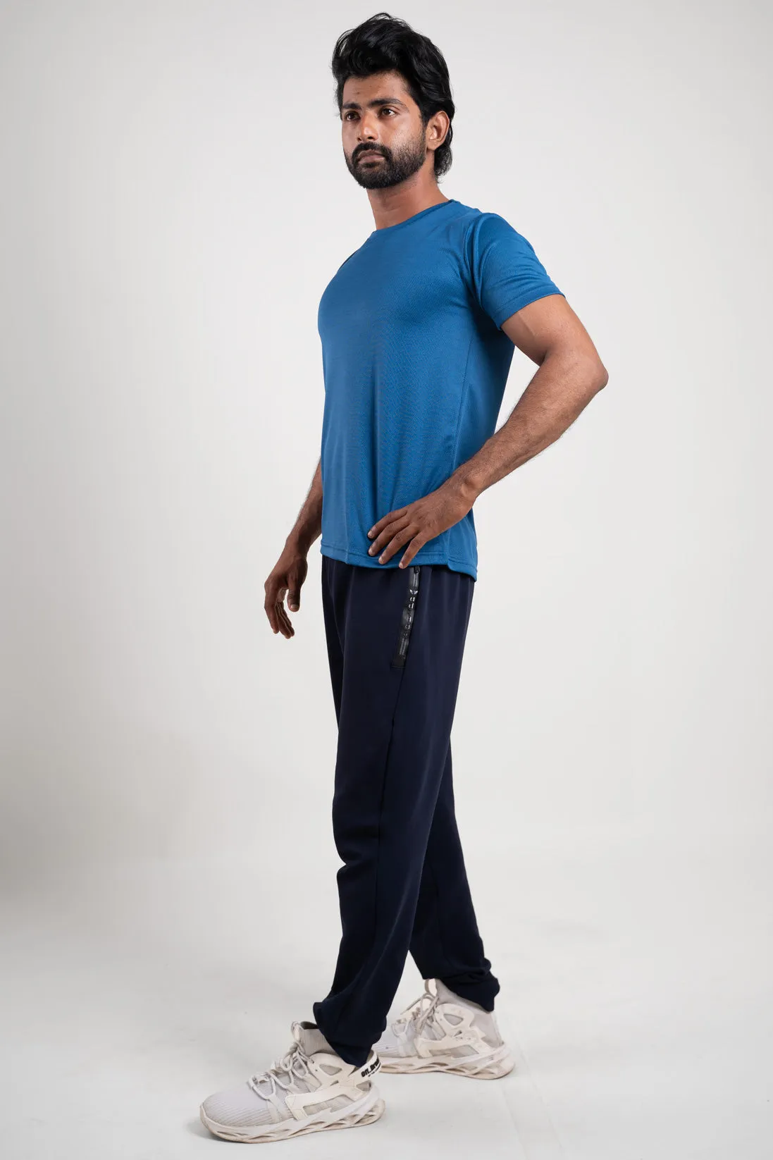 Active Blue Crew Neck Tshirt  For Men