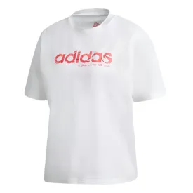 Adidas Women's White Graphic Cropped Boxy Tee