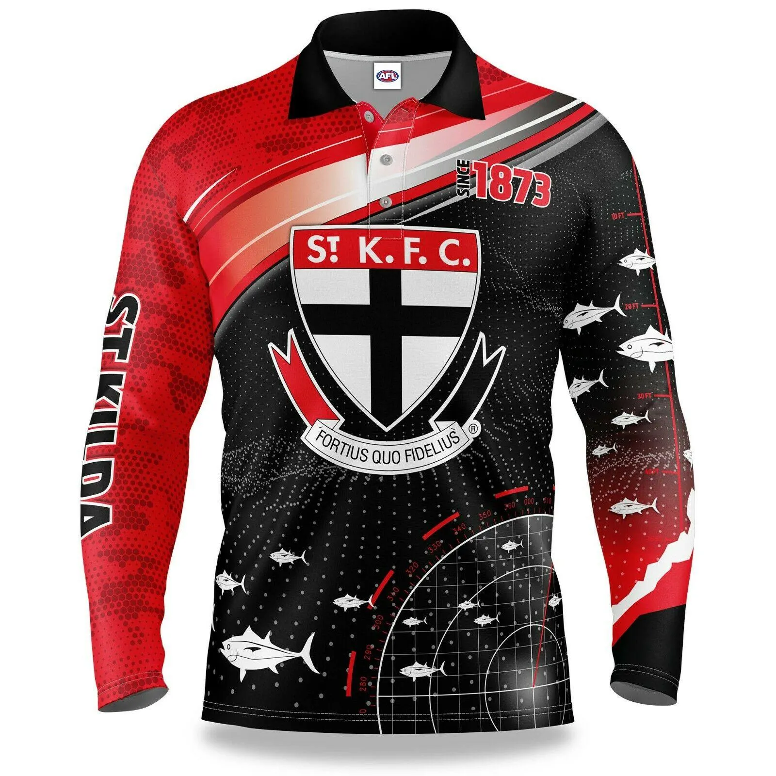 AFL Long Sleeve Fishfinder Fishing Polo Tee Shirt - St Kilda Saints - Adult