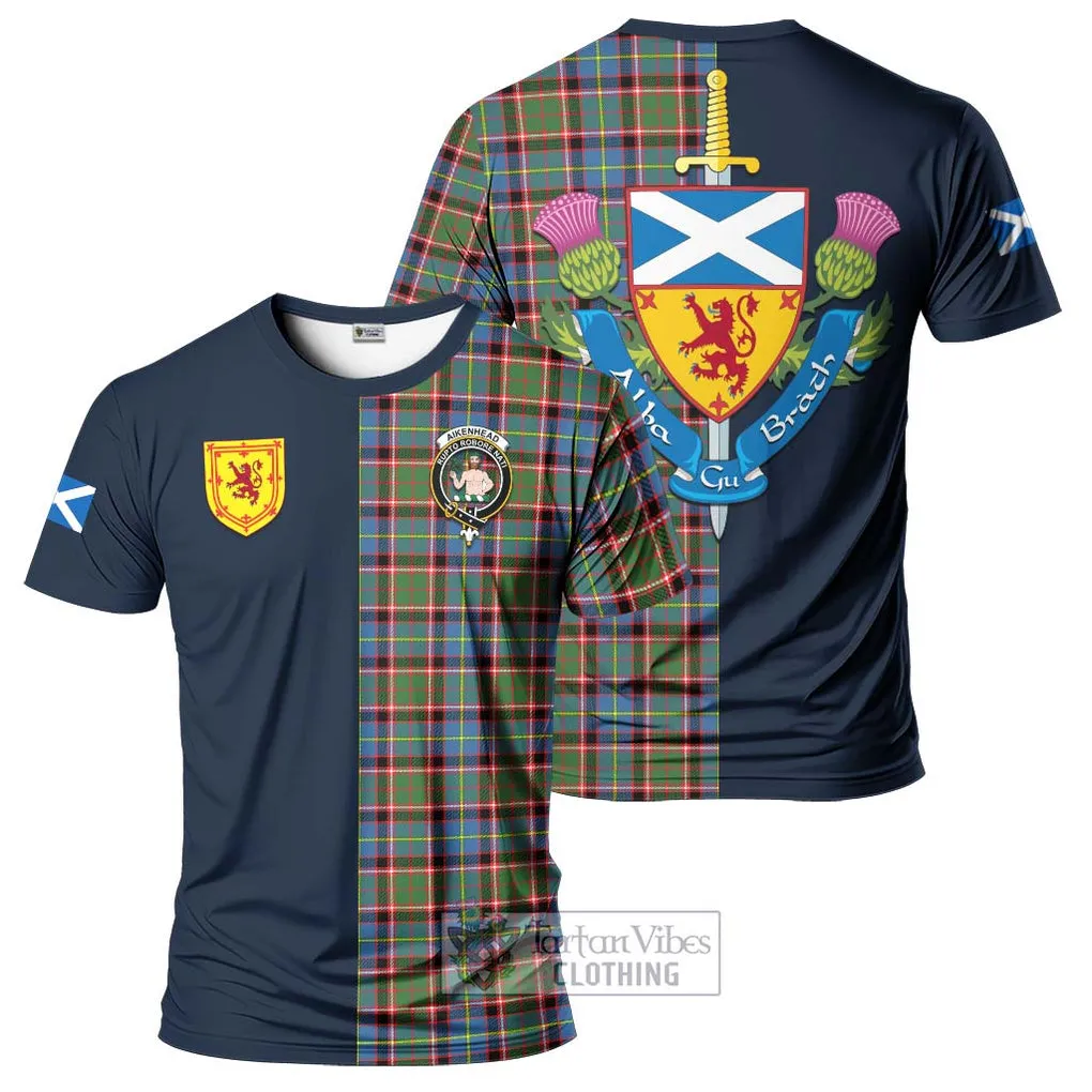 Aikenhead Tartan T-Shirt Alba with Scottish Lion Royal Arm Half Style