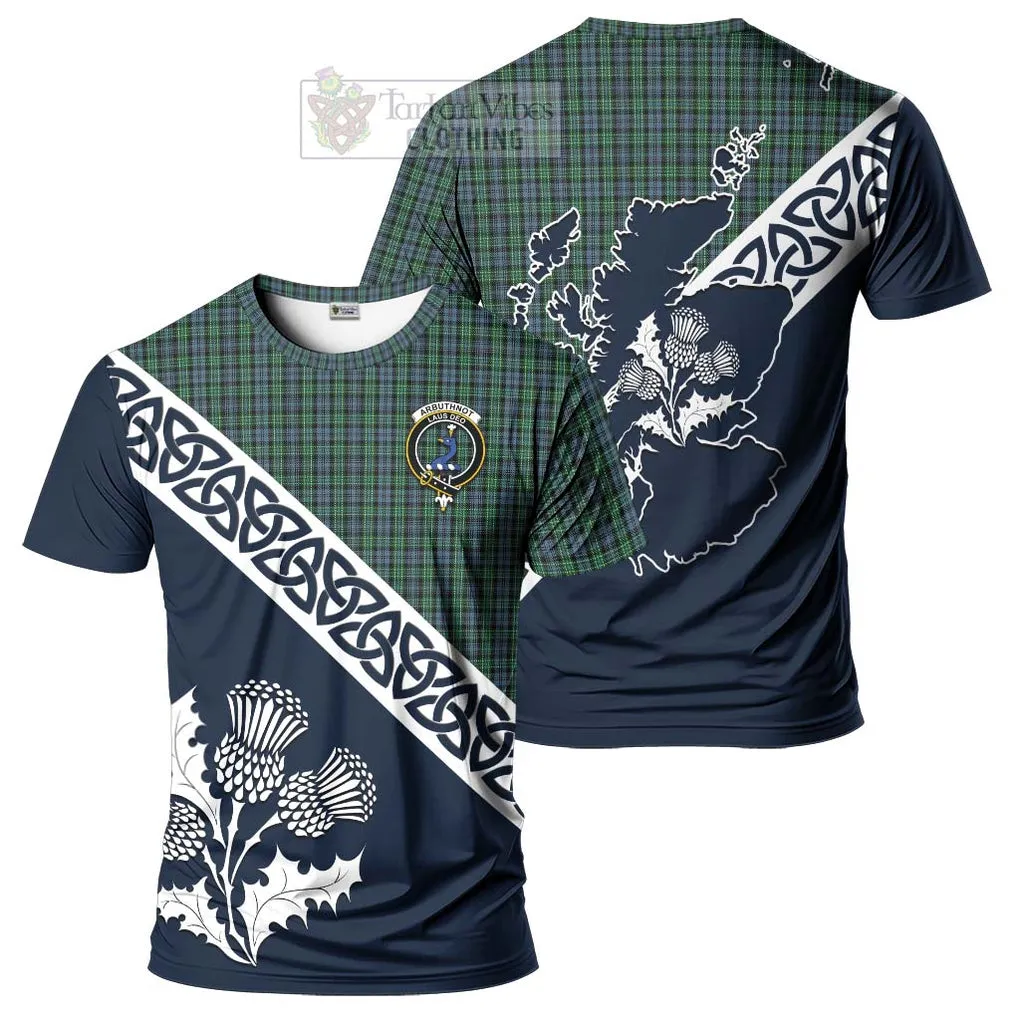 Arbuthnot Tartan T-Shirt Featuring Thistle and Scotland Map