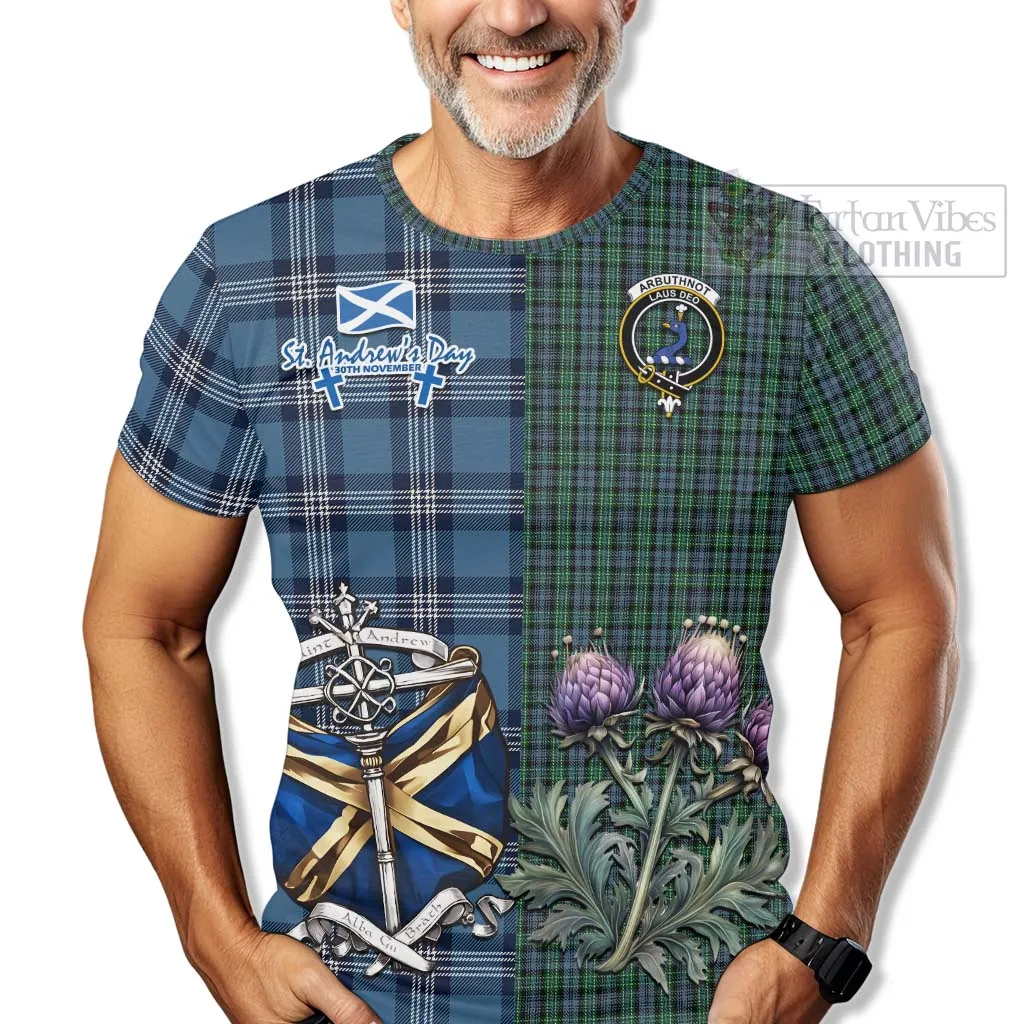 Arbuthnot Tartan T-Shirt Happy St. Andrew's Day Half Tartan Style