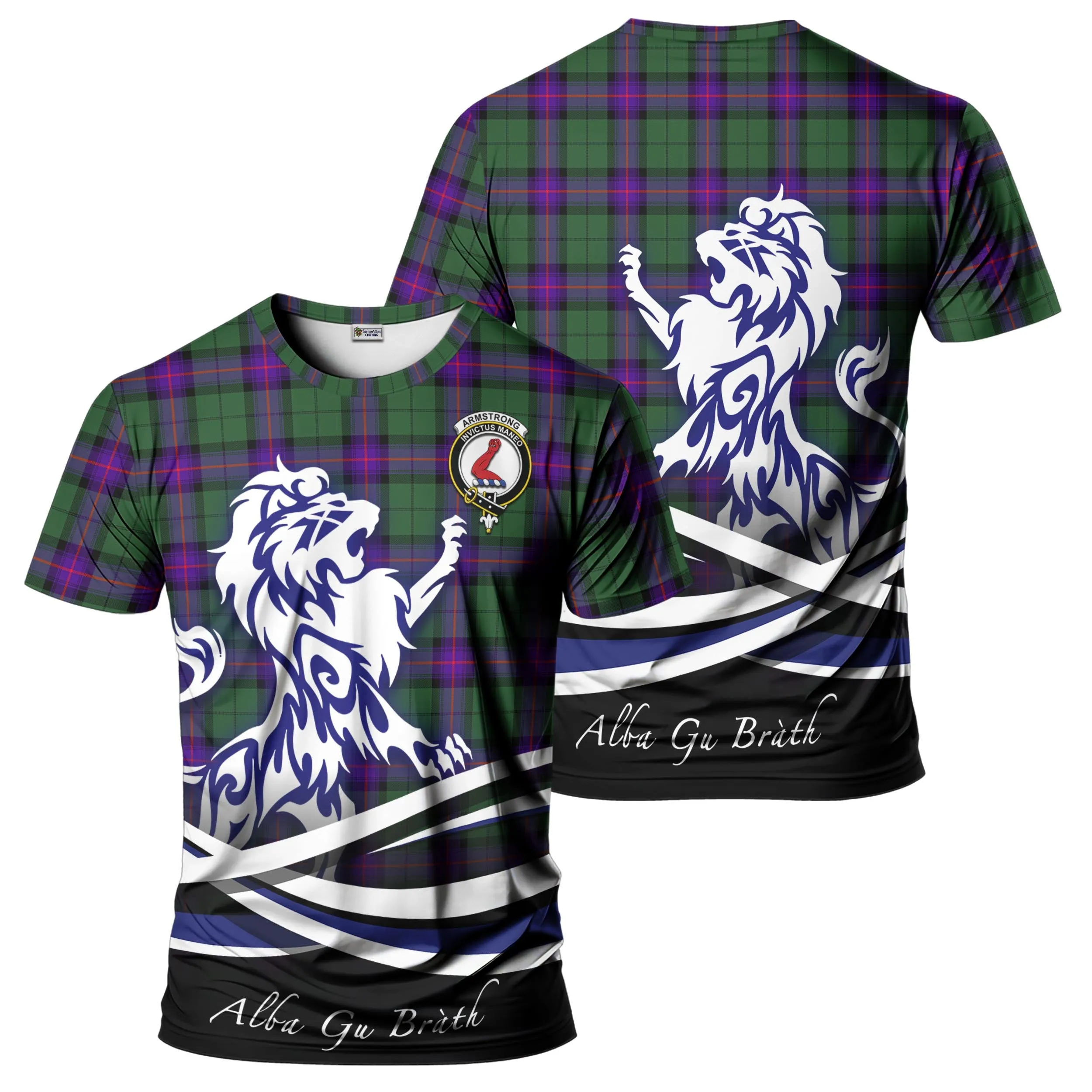 Armstrong Modern Tartan T-Shirt with Alba Gu Brath Regal Lion Emblem