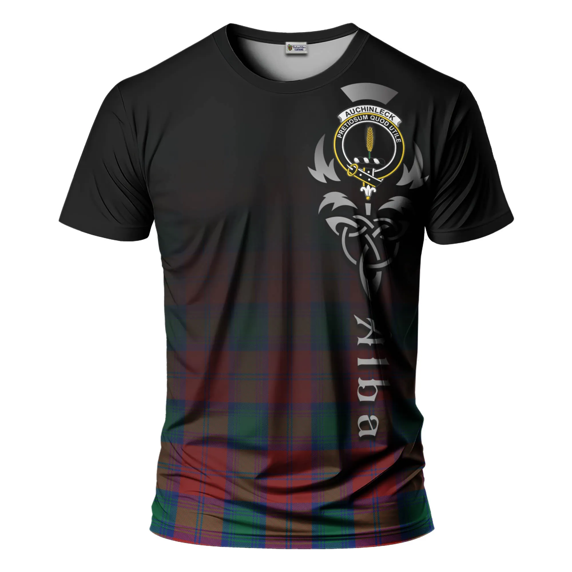 Auchinleck (Affleck) Tartan T-Shirt Featuring Alba Gu Brath Family Crest Celtic Inspired