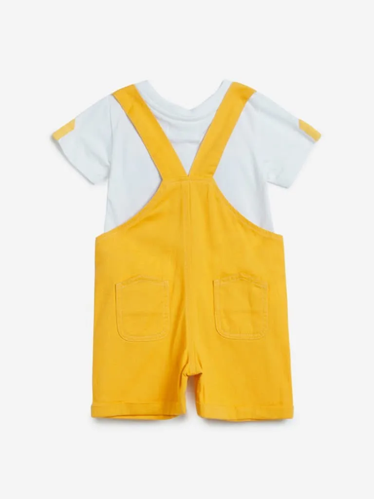 Baby HOP Yellow Print Dungarees and T-Shirt Set