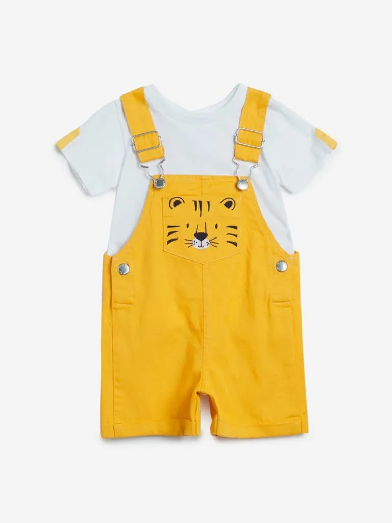 Baby HOP Yellow Print Dungarees and T-Shirt Set