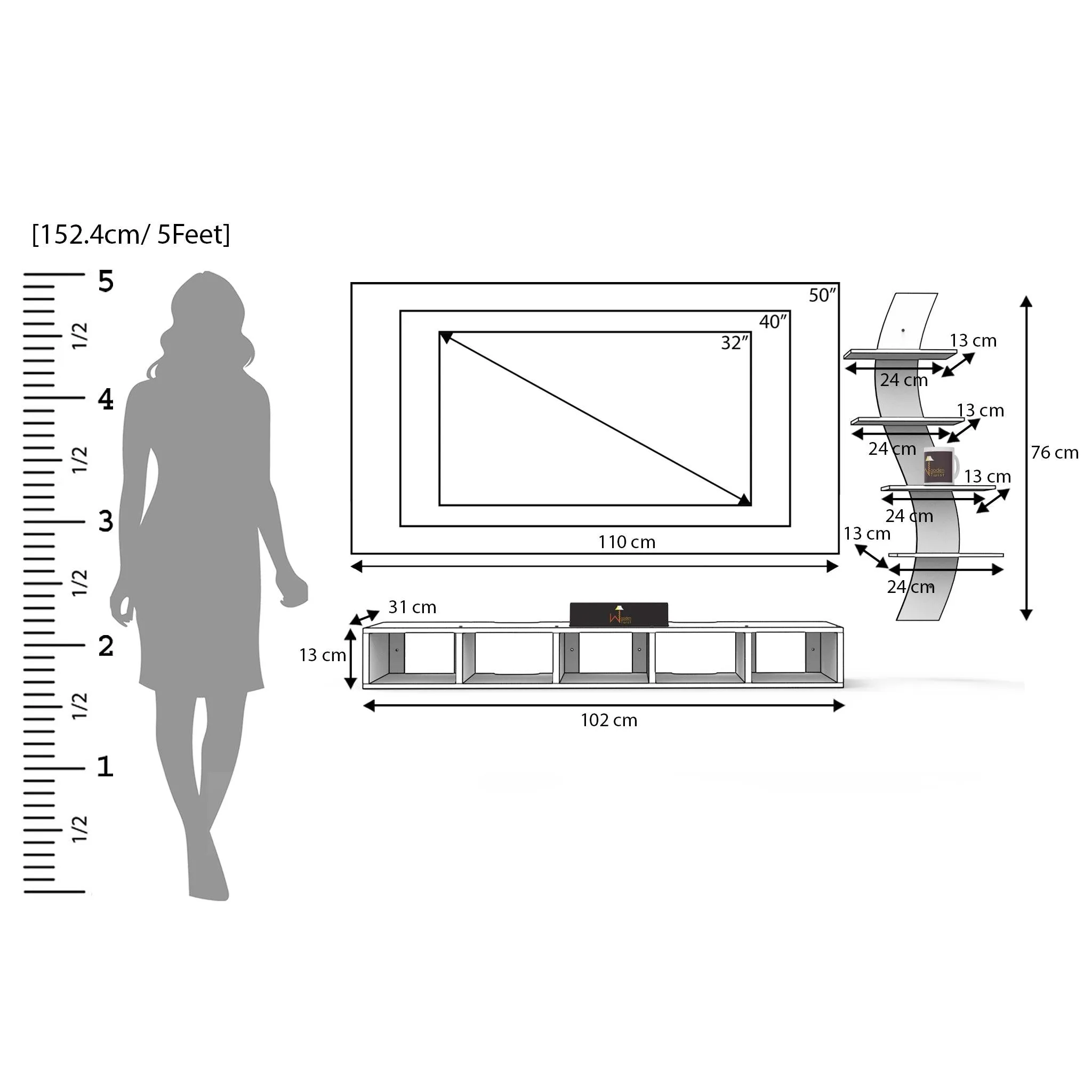 Big Tilfizyun TV Entertainment Unit Table with Set Top Box Stand for TV Up To 42 Inch