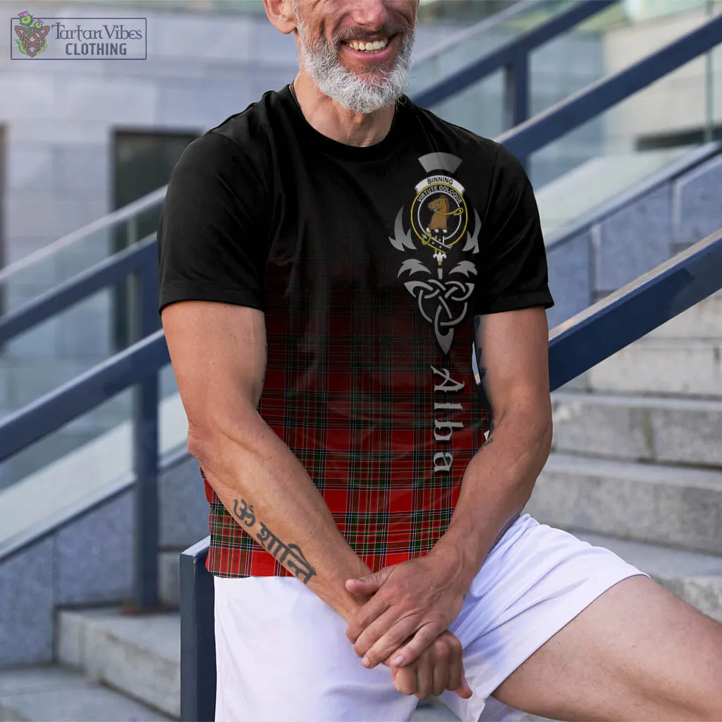 Binning Tartan T-Shirt Featuring Alba Gu Brath Family Crest Celtic Inspired