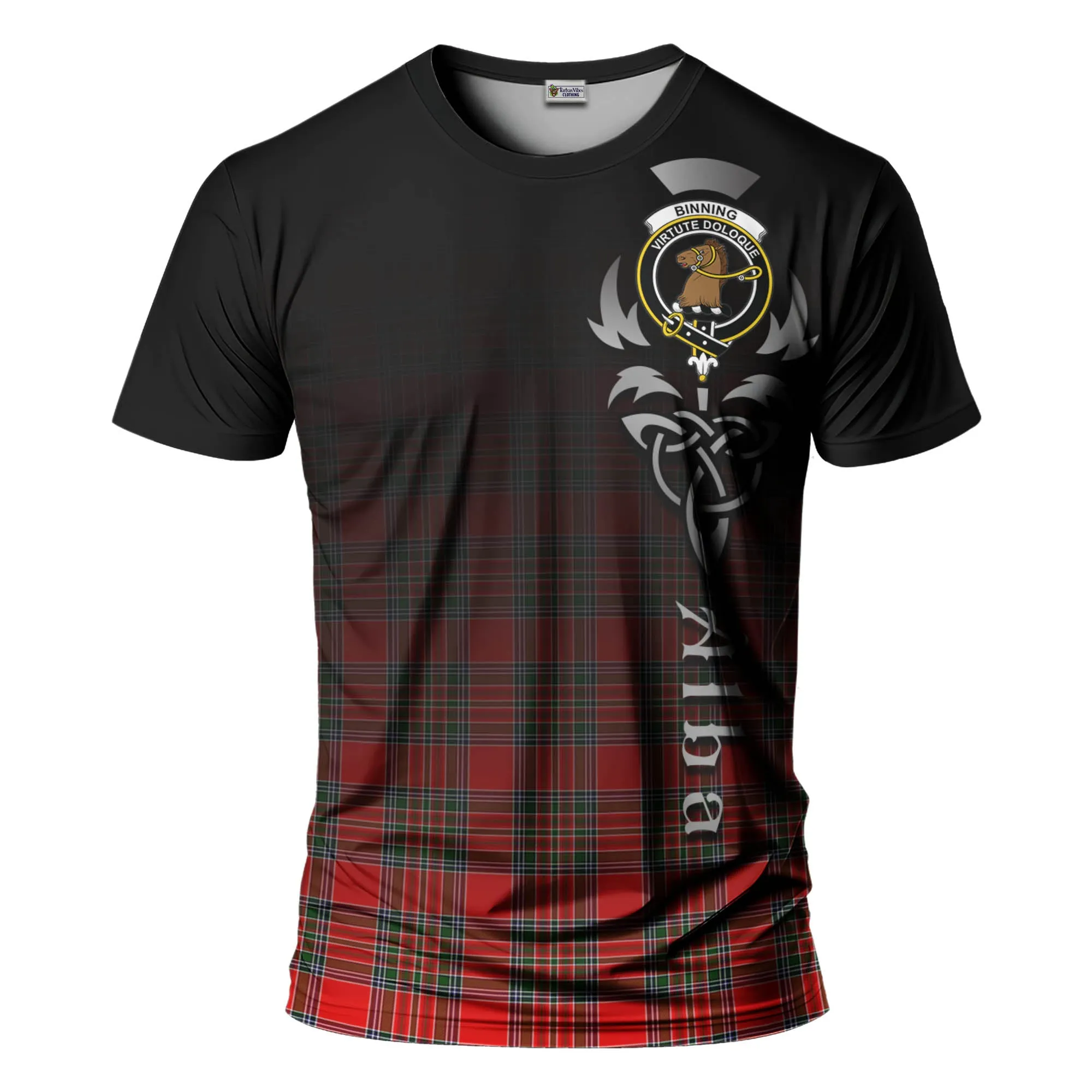 Binning Tartan T-Shirt Featuring Alba Gu Brath Family Crest Celtic Inspired