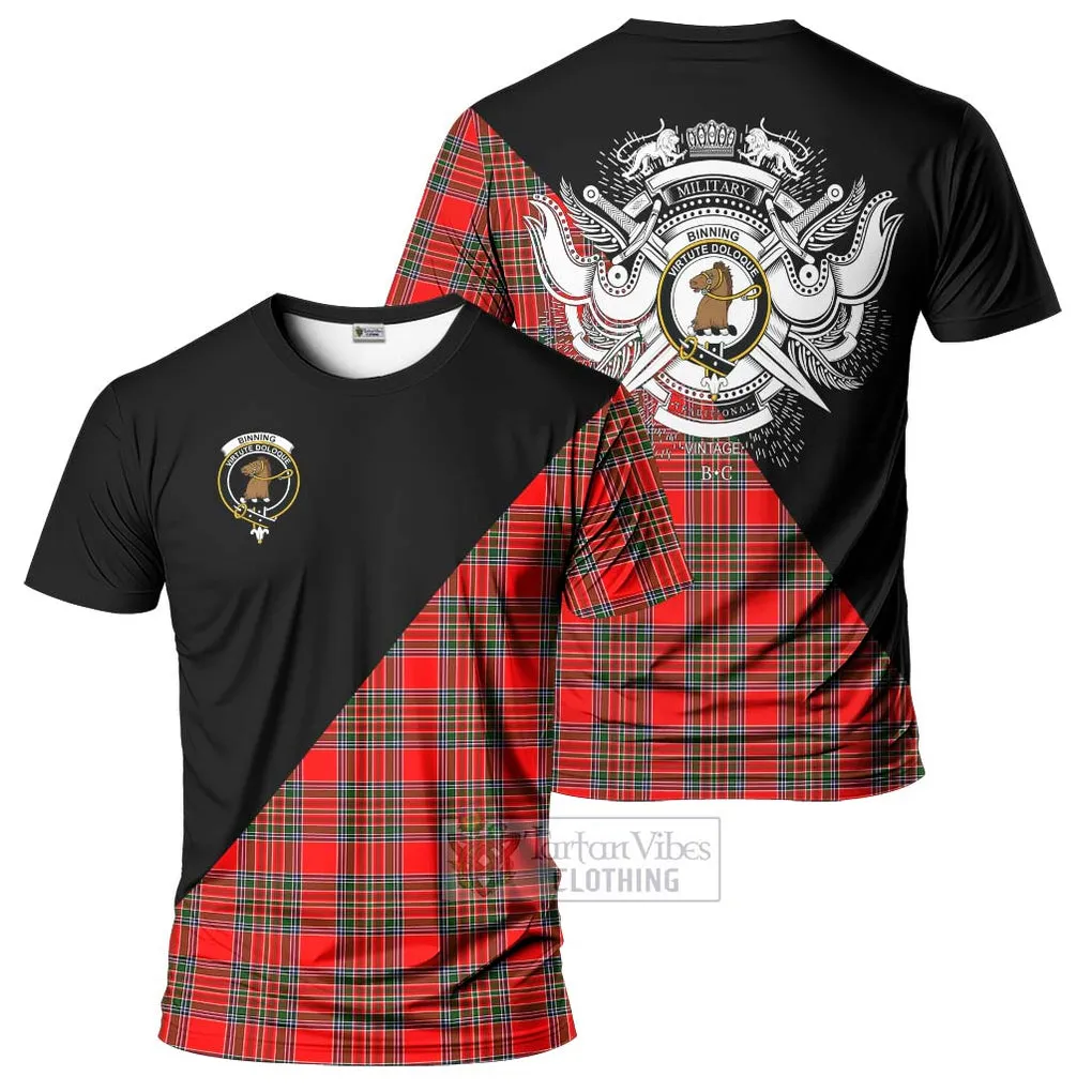 Binning Tartan T-Shirt with Family Crest and Military Logo Style