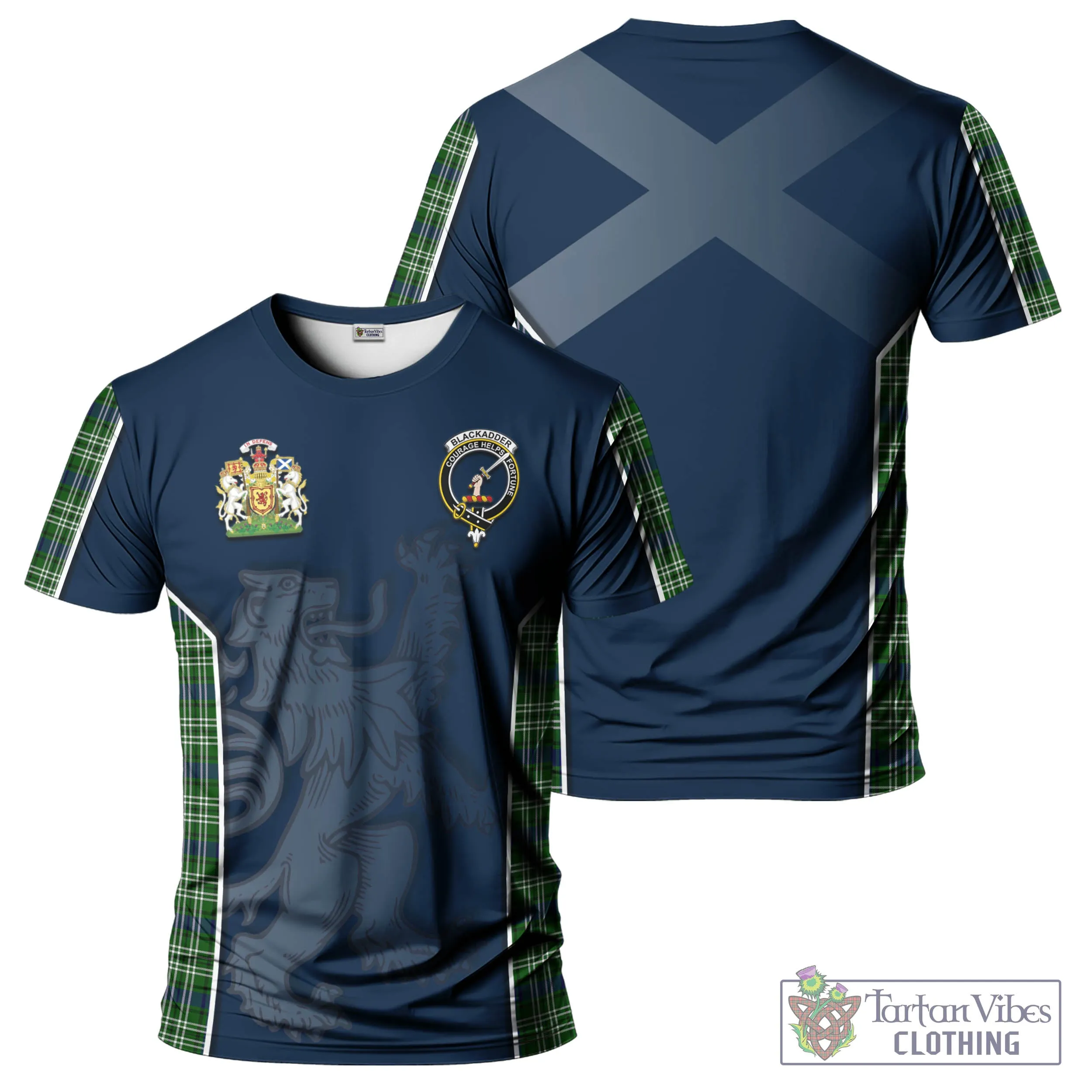 Blackadder Tartan T-Shirt with Family Crest and Lion Rampant Vibes Sport Style