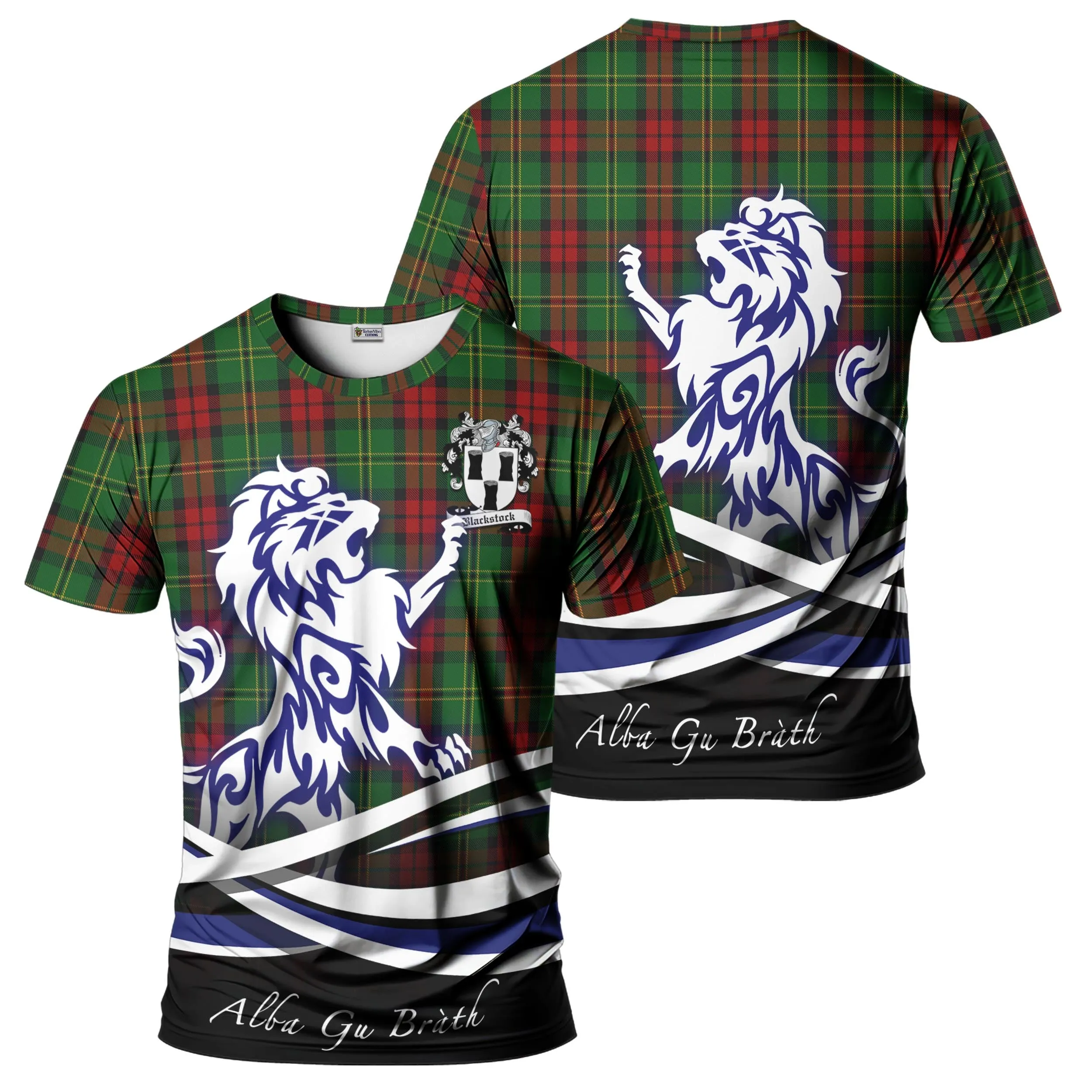 Blackstock Hunting Tartan T-Shirt with Alba Gu Brath Regal Lion Emblem