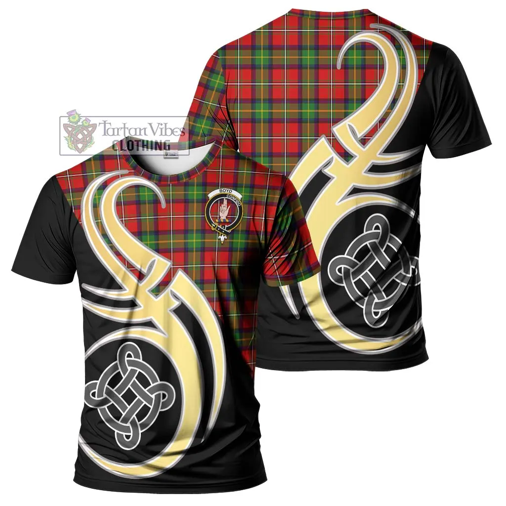 Boyd Tartan T-Shirt with Family Crest and Celtic Symbol Style