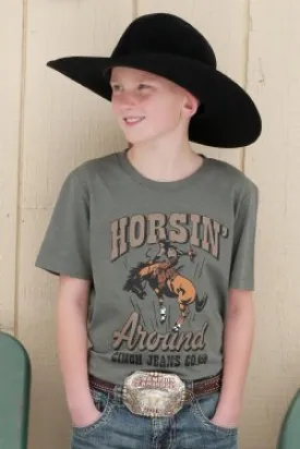 BOY'S HORSIN' AROUND TEE - OLIVE - MTT7670138