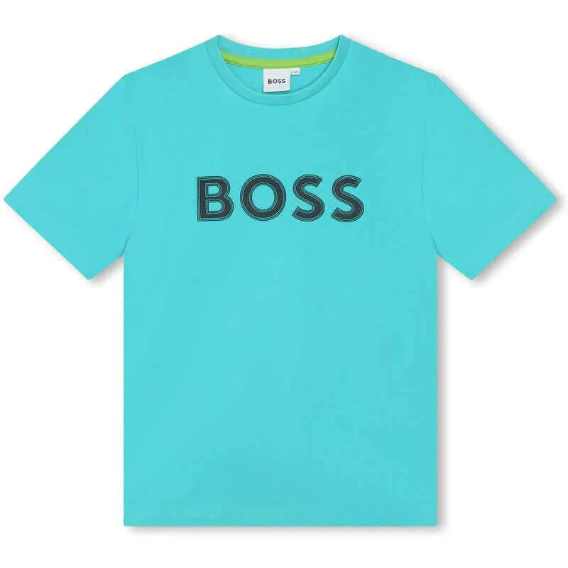 Boys Turqoise Logo Cotton T-shirt