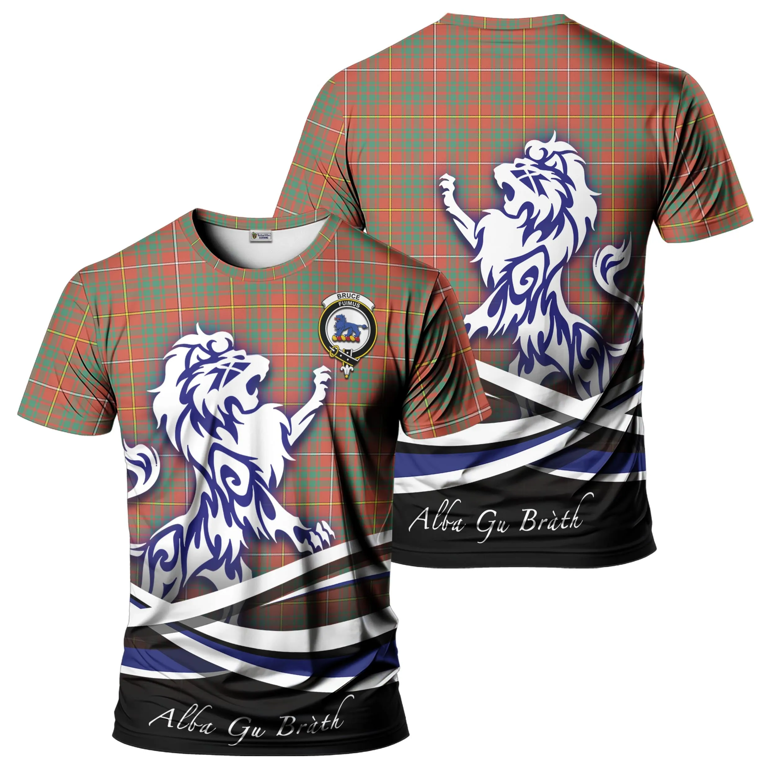 Bruce Ancient Tartan T-Shirt with Alba Gu Brath Regal Lion Emblem