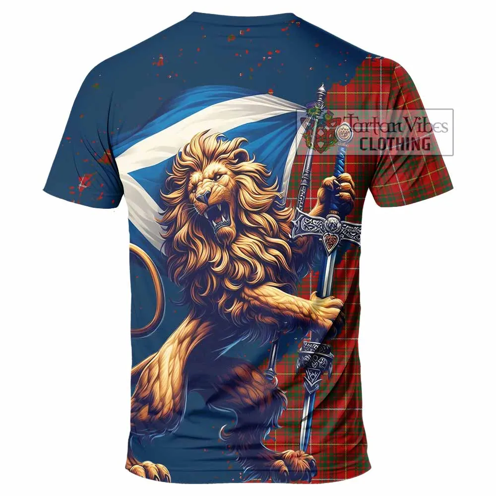 Bruce Tartan Family Crest T-Shirt with Scottish Majestic Lion