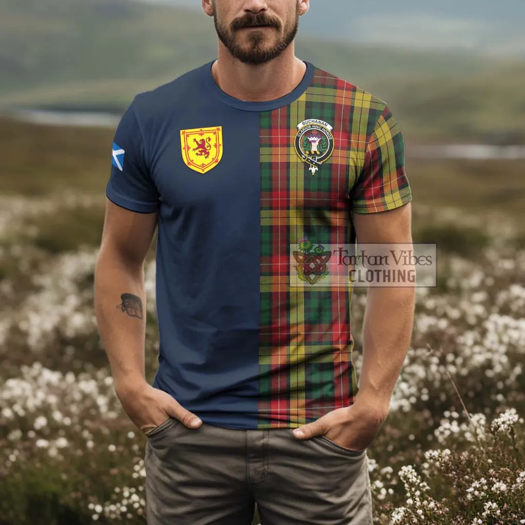 Buchanan Tartan T-Shirt Alba with Scottish Lion Royal Arm Half Style