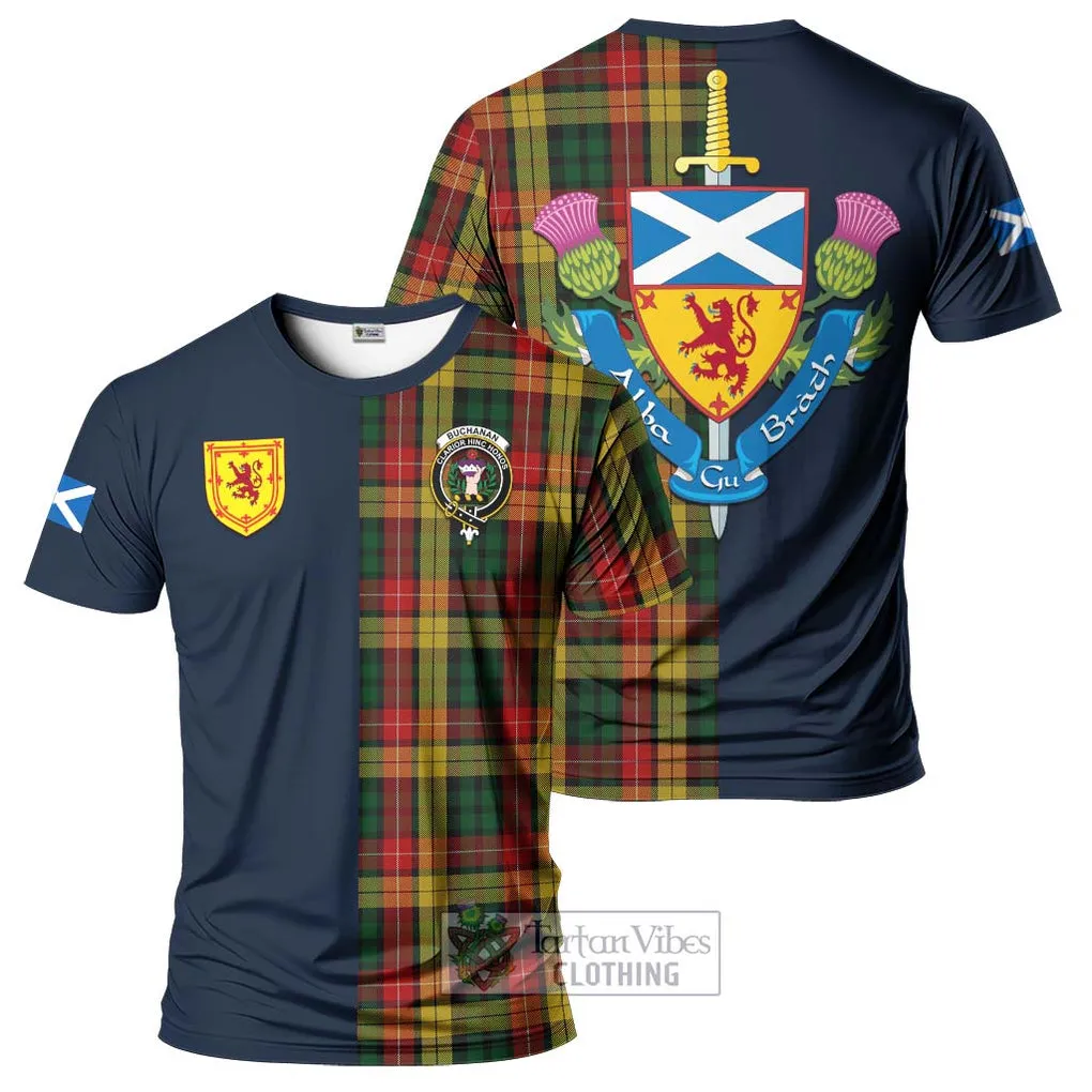 Buchanan Tartan T-Shirt Alba with Scottish Lion Royal Arm Half Style