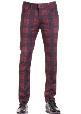 Burgundy "Nyc" Plaid Stretch Pants