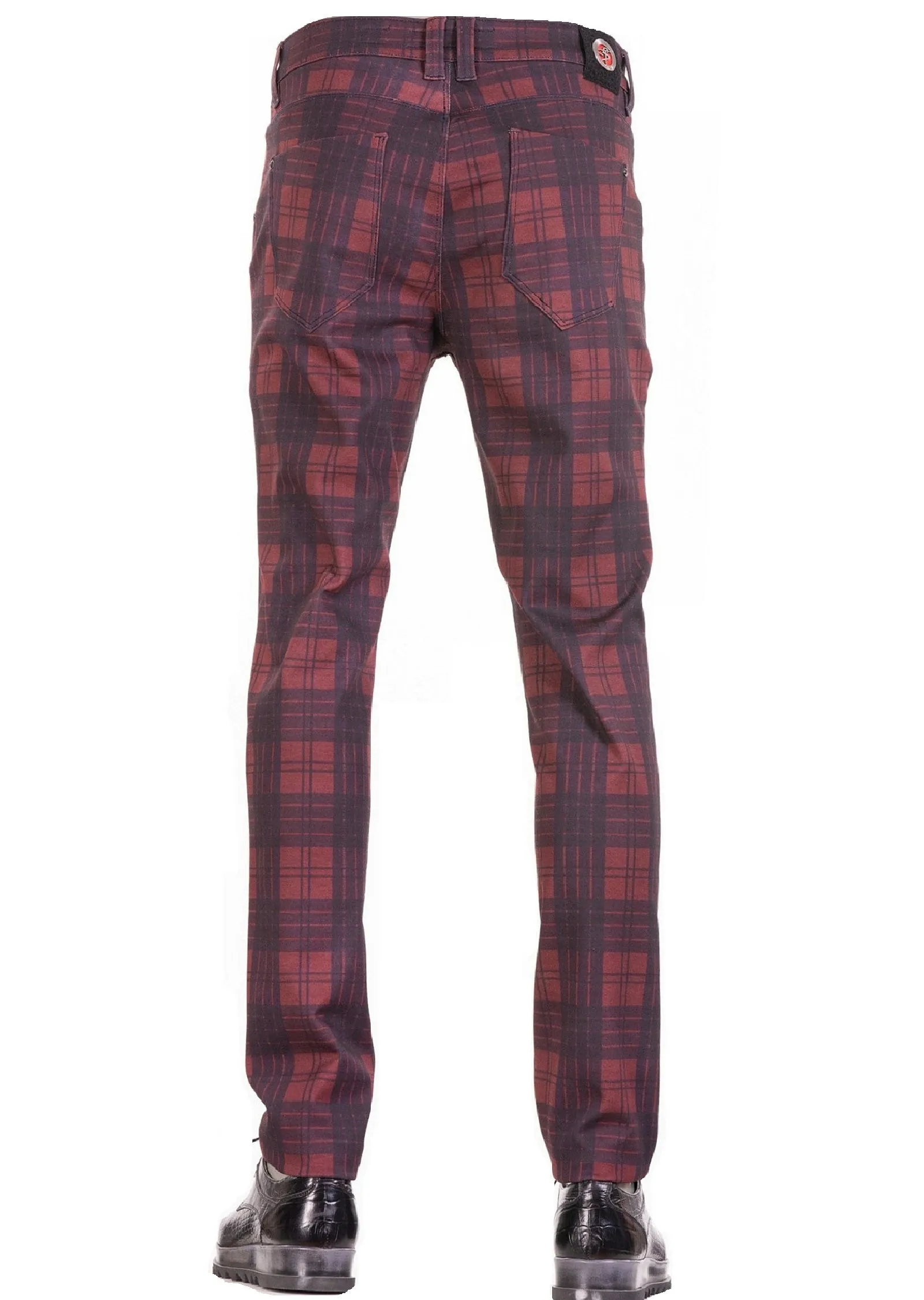 Burgundy "Nyc" Plaid Stretch Pants