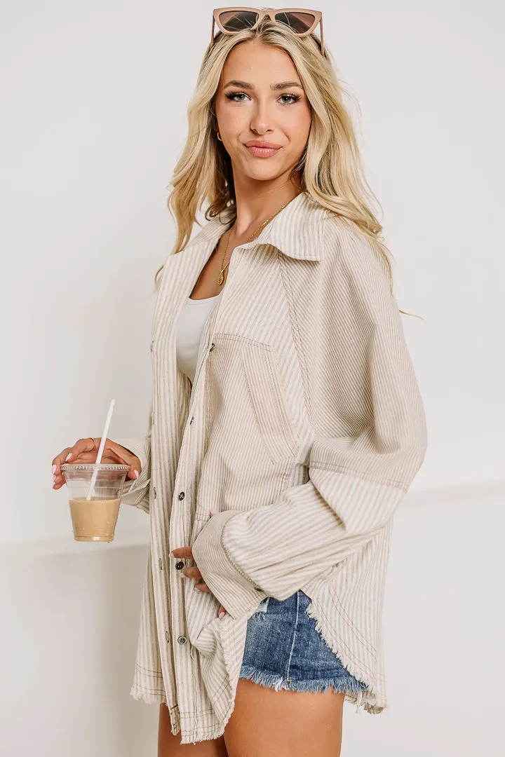 Can It Be Striped Button Up Top | Khaki