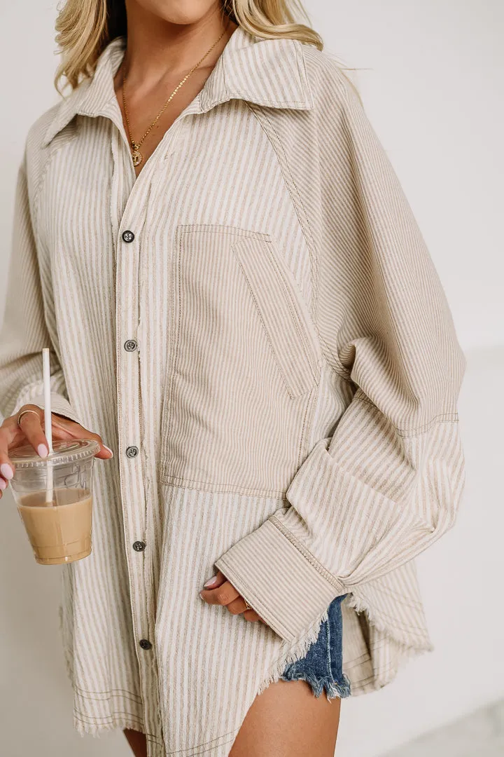 Can It Be Striped Button Up Top | Khaki