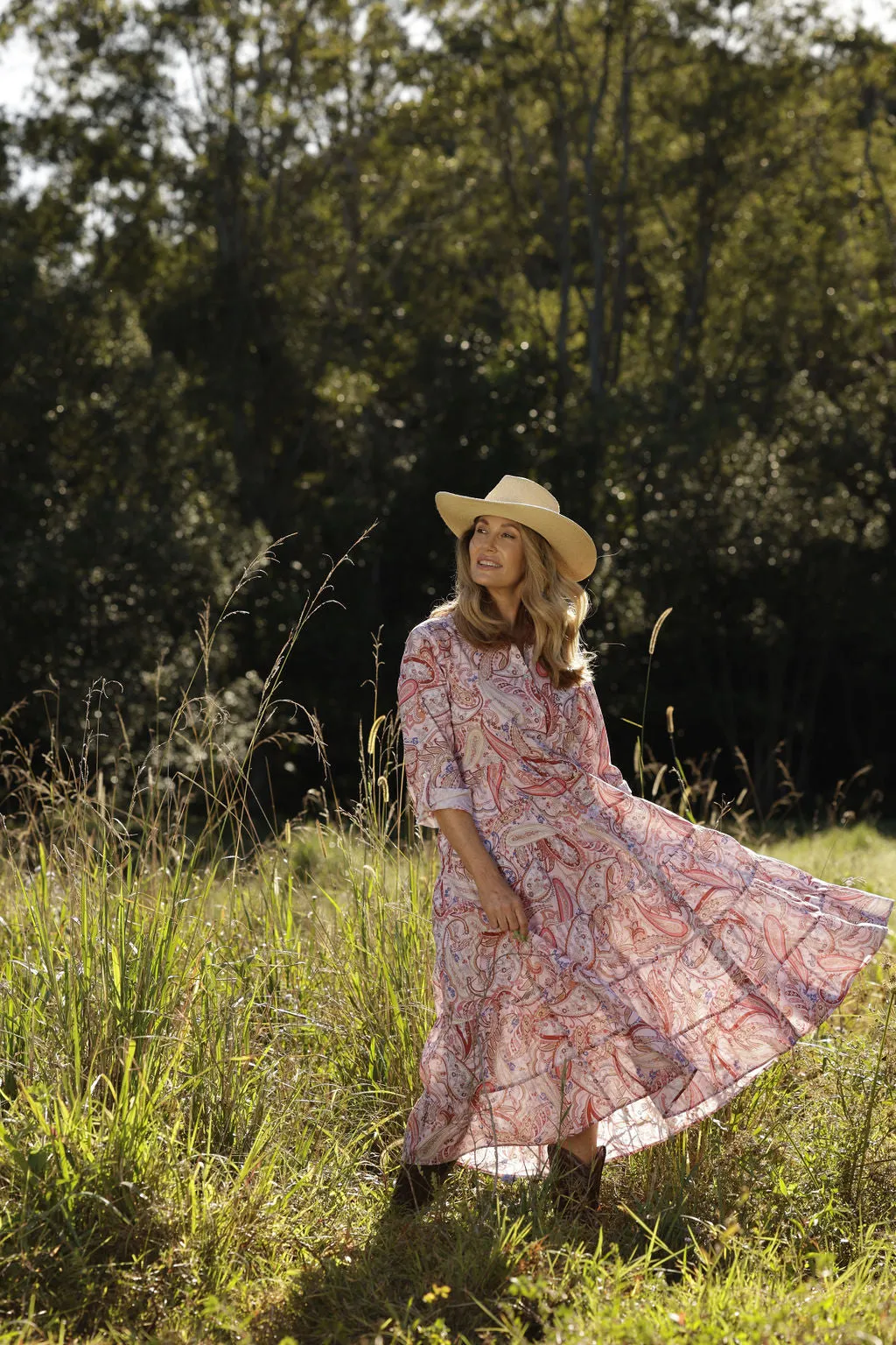 Cotton Paisley Tiered Shirt Dress