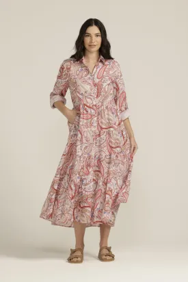 Cotton Paisley Tiered Shirt Dress