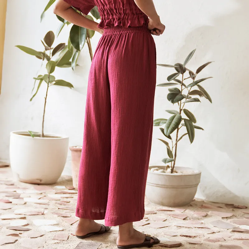 Cotton Solid Co Ord Set For Women | Top & Pant | Flared Pant | Red