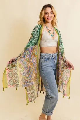 Free Spirit Cinched Sleeve Paisley Kimono