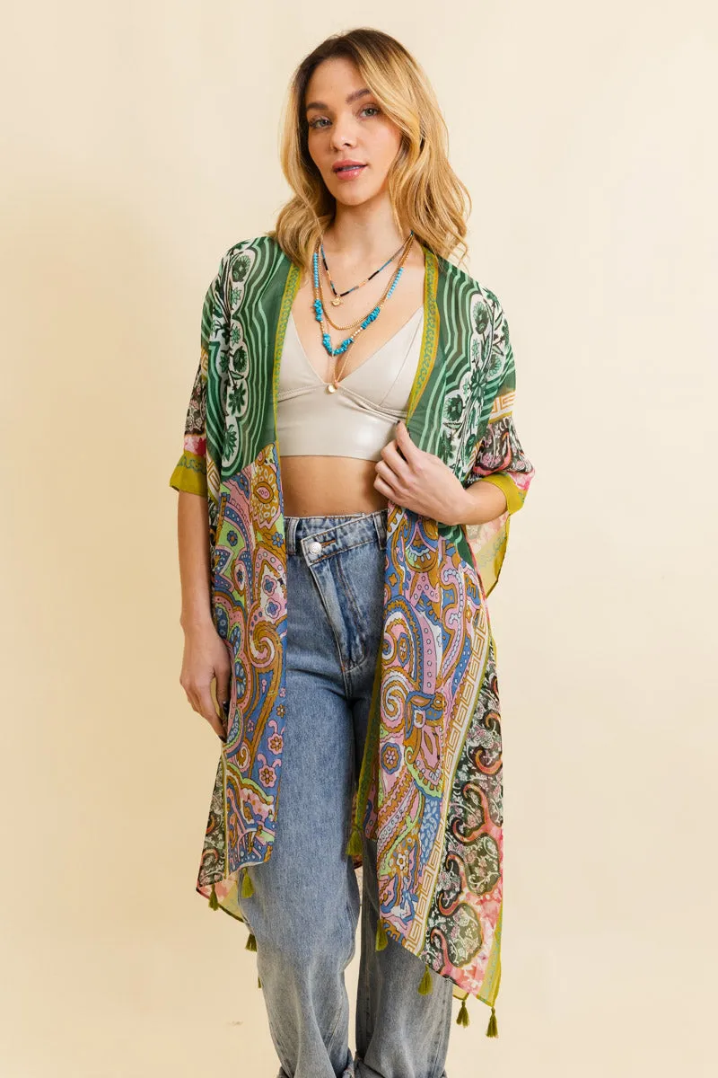 Free Spirit Cinched Sleeve Paisley Kimono