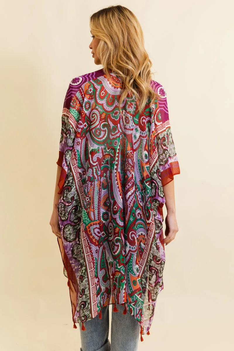 Free Spirit Cinched Sleeve Paisley Kimono