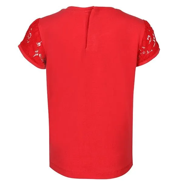 GIRLS SHORT SLEEVE T-SHIRT WITH LACE INSERT - RED