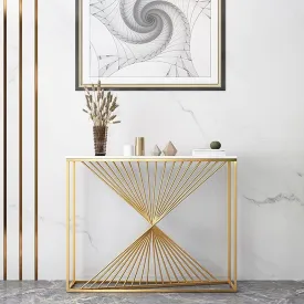 Golden Elegance Rectangular Console Table - Modern Marble Top