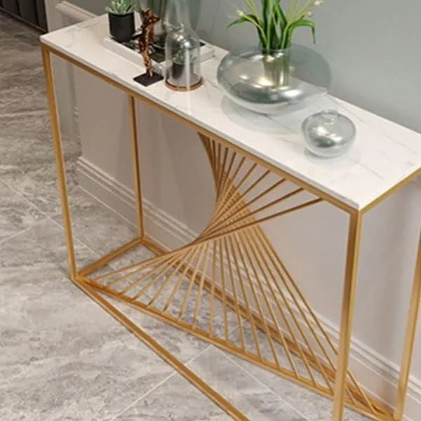 Golden Elegance Rectangular Console Table - Modern Marble Top