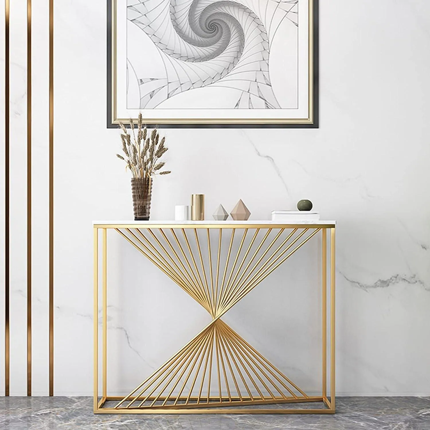 Golden Elegance Rectangular Console Table - Modern Marble Top