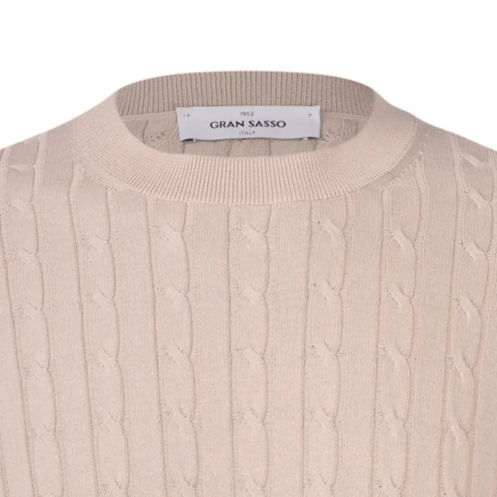 GRAN SASSO Cotton Cable Knit T Shirt LIGHT BEIGE