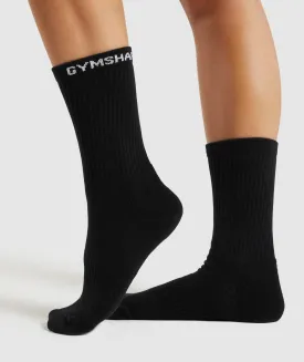 Gymshark Premium Logo Crew Socks 1pk - Black