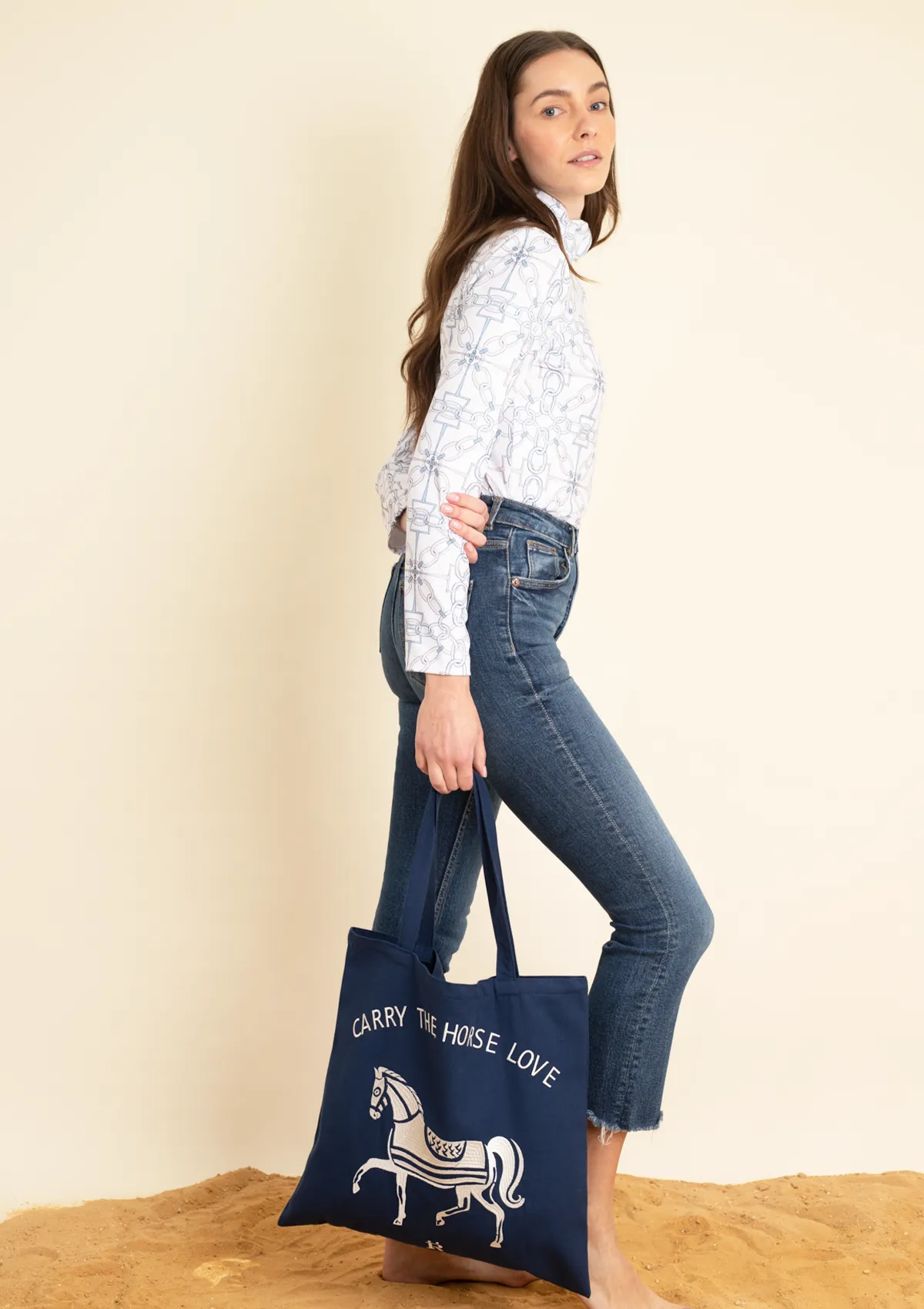 Horse Love Cotton Tote |  Carry The Love Horse | Navy