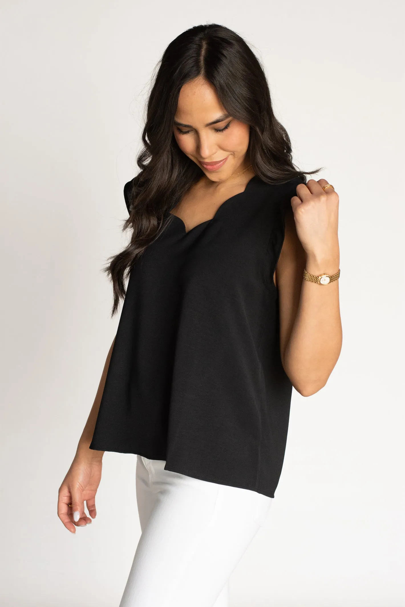 Keep It Sleek Black Scallop Top