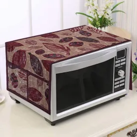 Kuber Industries Leaf Printed PVC Decorative Microwave Oven Top Cover with 4 Utility Pockets (Maroon), Standard, (49KM0557)