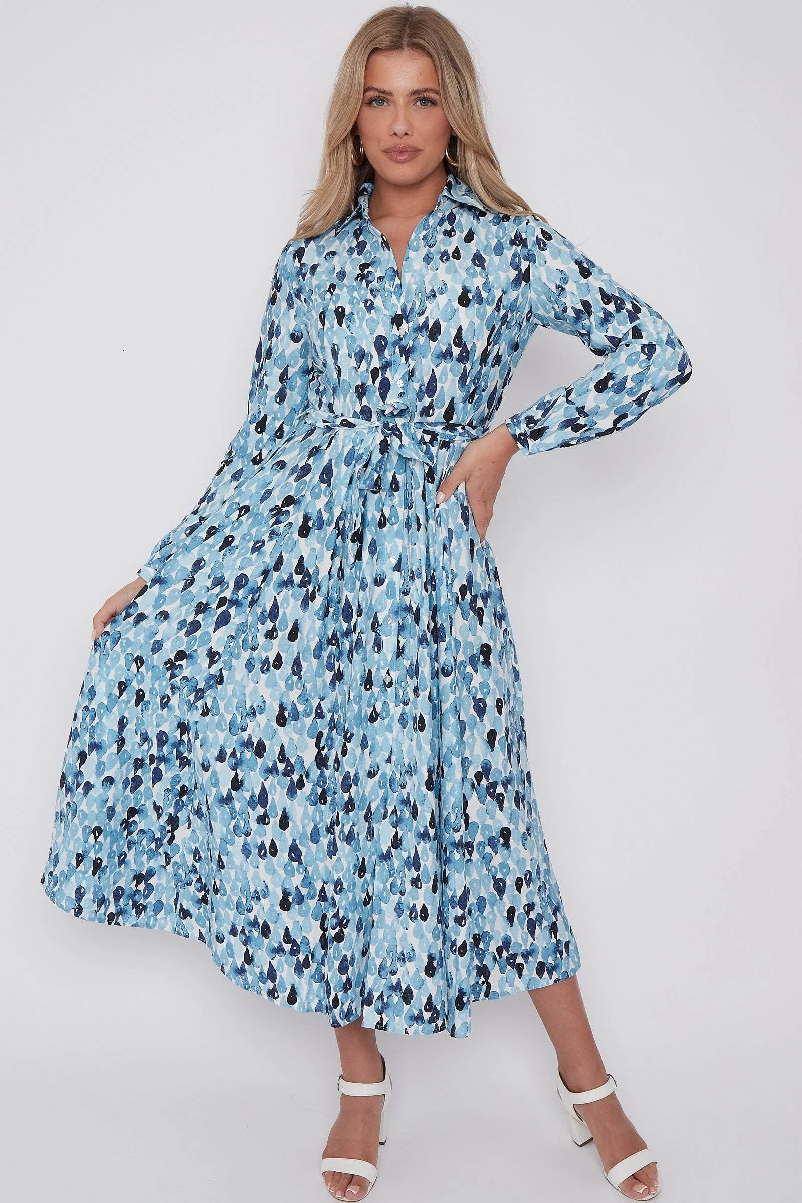 LOVE SUNSHINE Blue Drops Printed Midaxi Shirt Dress