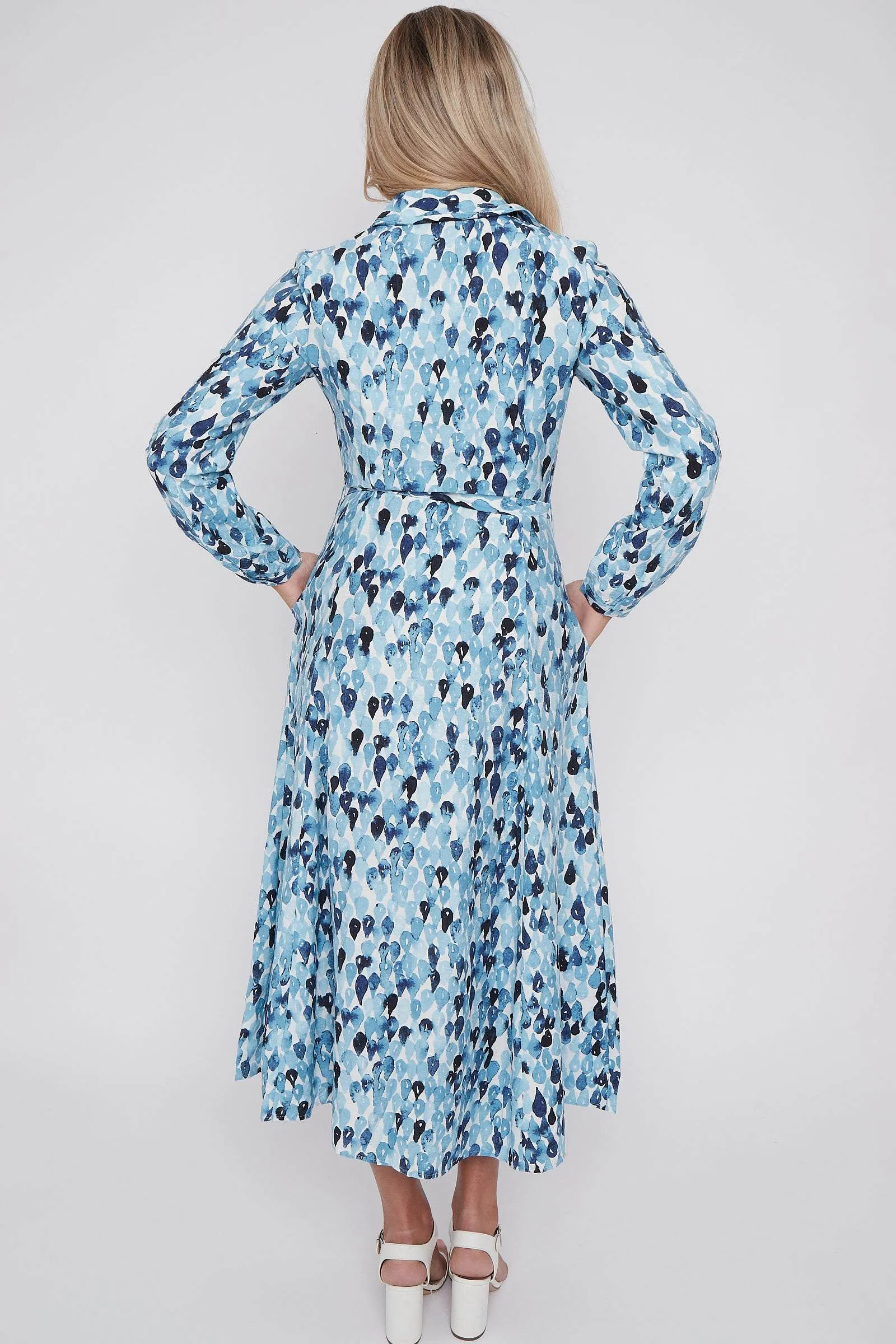 LOVE SUNSHINE Blue Drops Printed Midaxi Shirt Dress