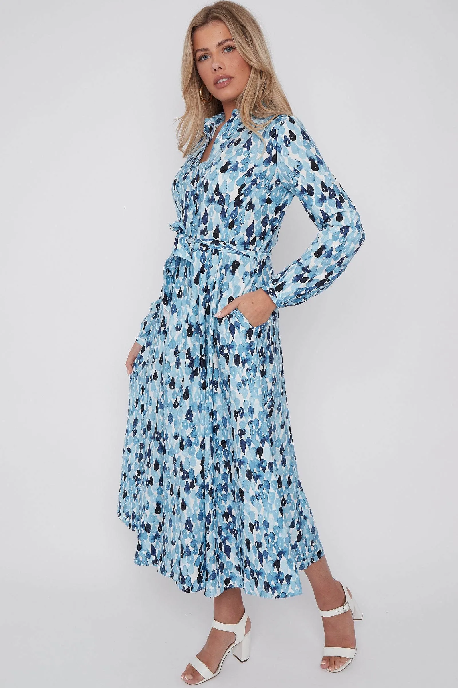 LOVE SUNSHINE Blue Drops Printed Midaxi Shirt Dress