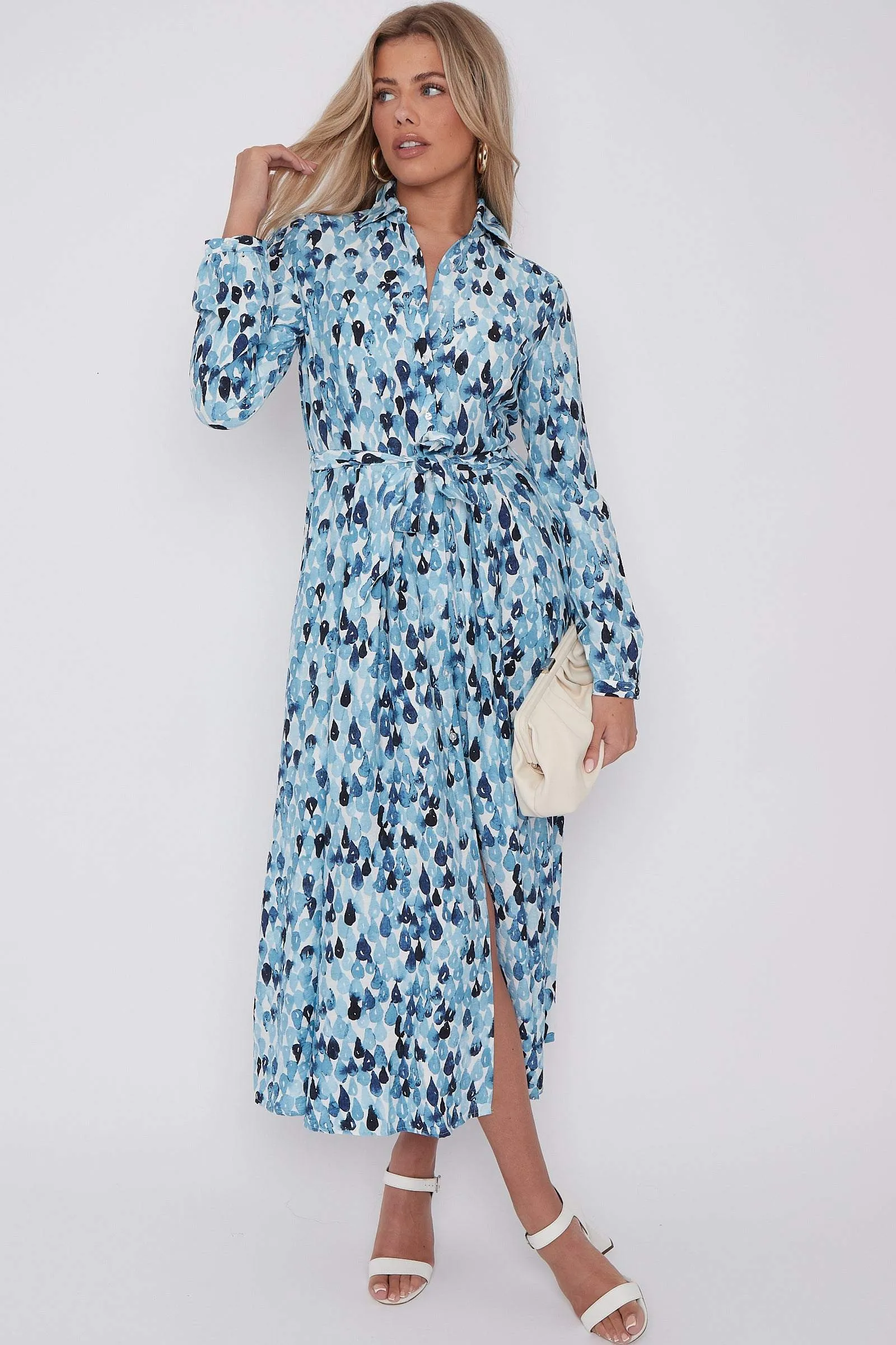 LOVE SUNSHINE Blue Drops Printed Midaxi Shirt Dress