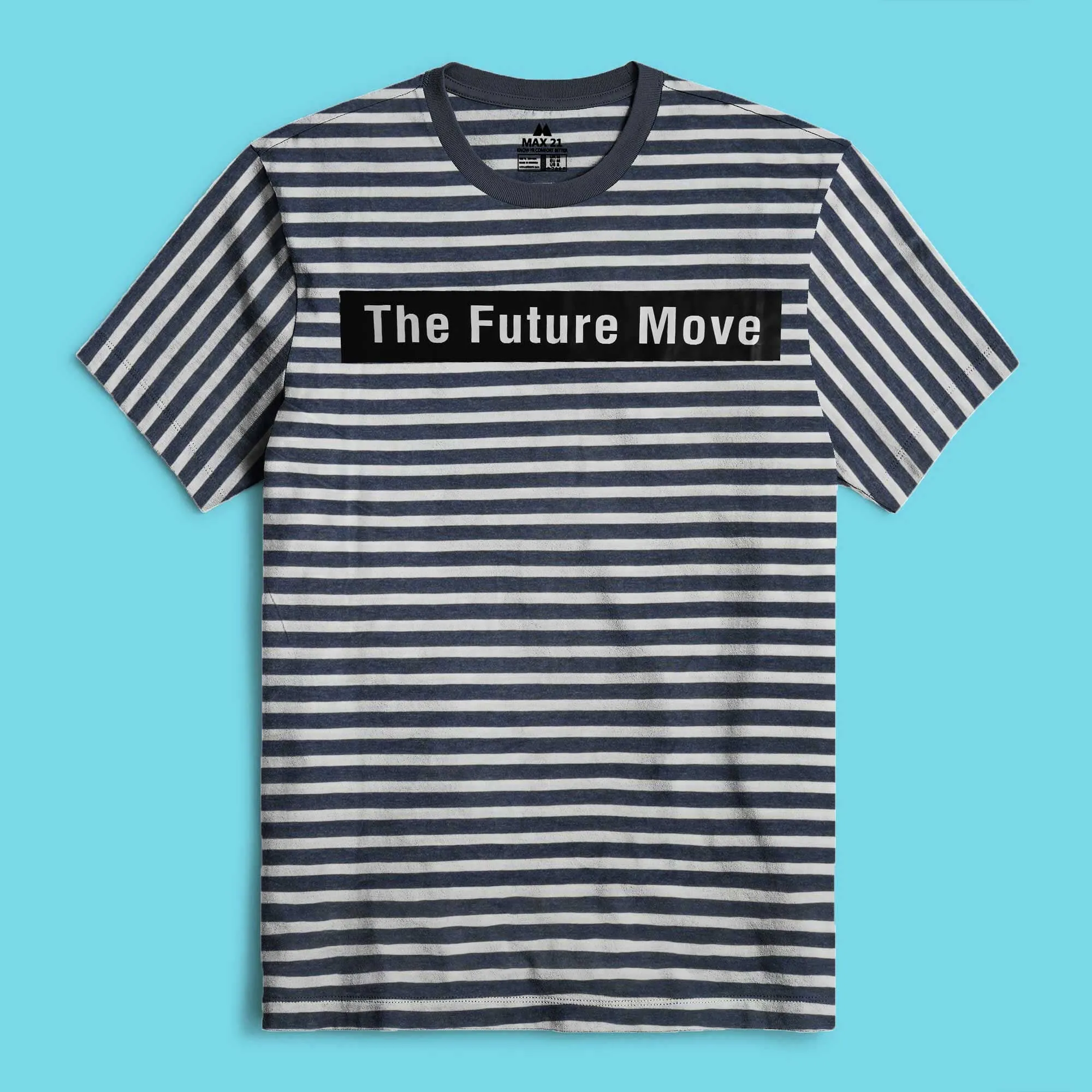 Max 21 Men's Future Move Printed Stripes Style Short Sleeve Tee Shirt