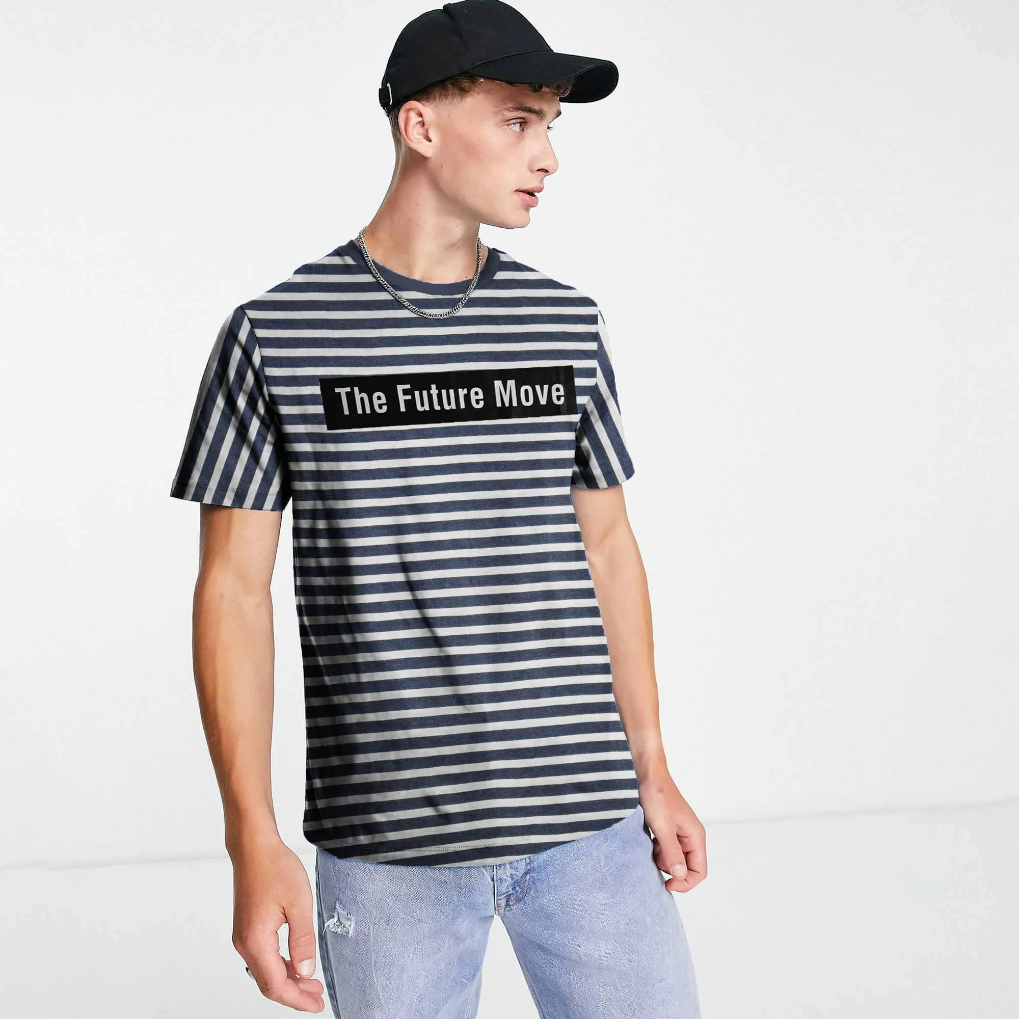 Max 21 Men's Future Move Printed Stripes Style Short Sleeve Tee Shirt