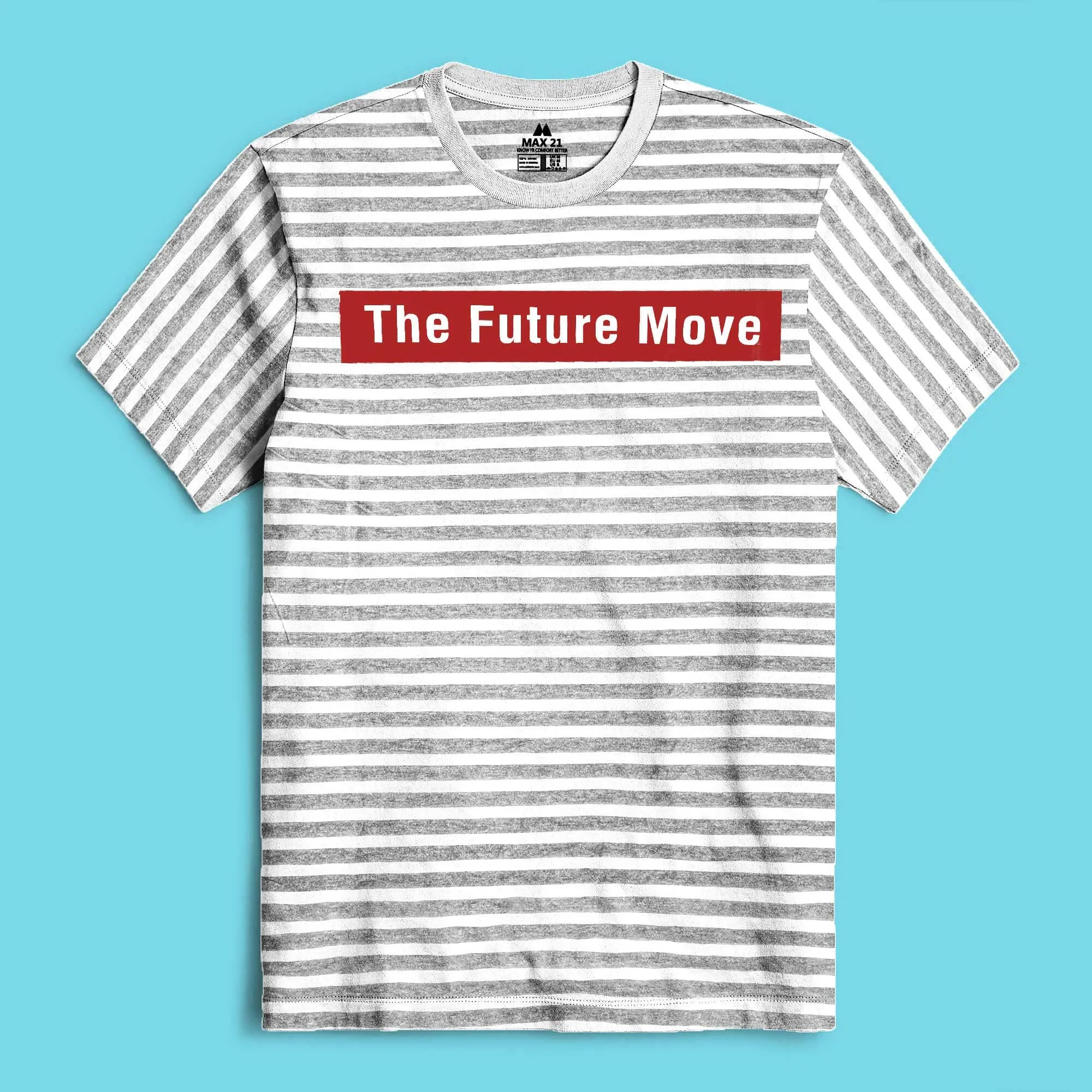 Max 21 Men's Future Move Printed Stripes Style Short Sleeve Tee Shirt